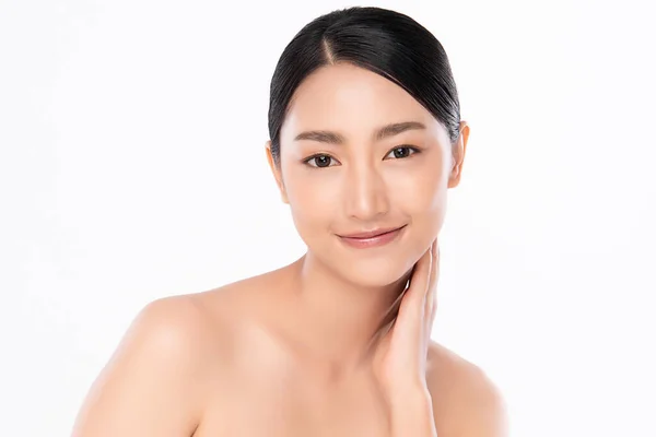 Beautiful Young Asian Woman Clean Fresh Skin White Background Face — Stock Photo, Image