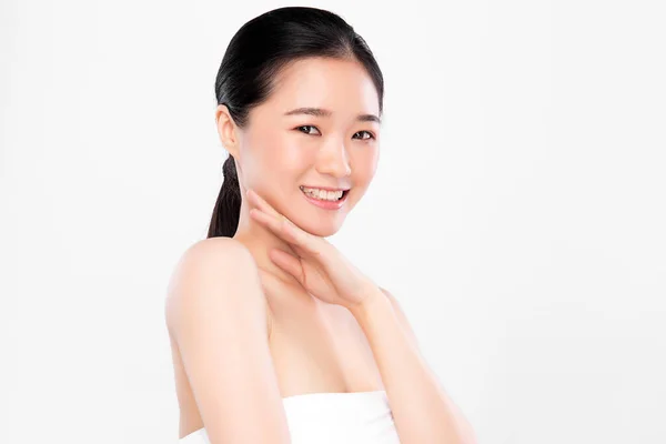 Bela Jovem Asiático Mulher Com Limpo Fresco Pele Branco Fundo — Fotografia de Stock