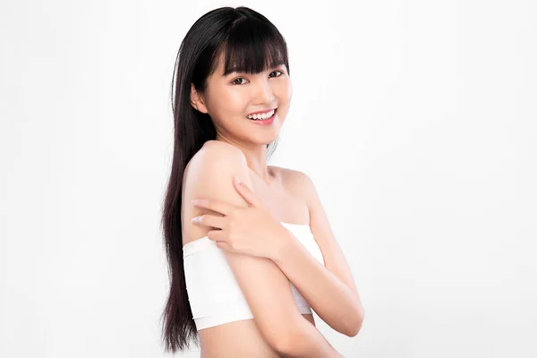 Beautiful Young Asian Woman Clean Fresh Skin White Background Face — Stock Photo, Image