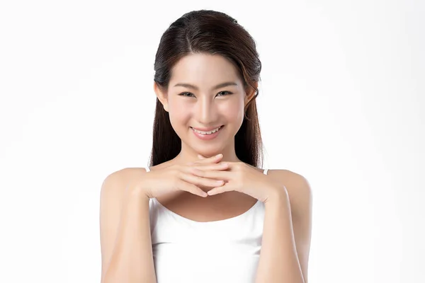 Beautiful Young Asian Woman Clean Fresh Skin White Background Face — 스톡 사진