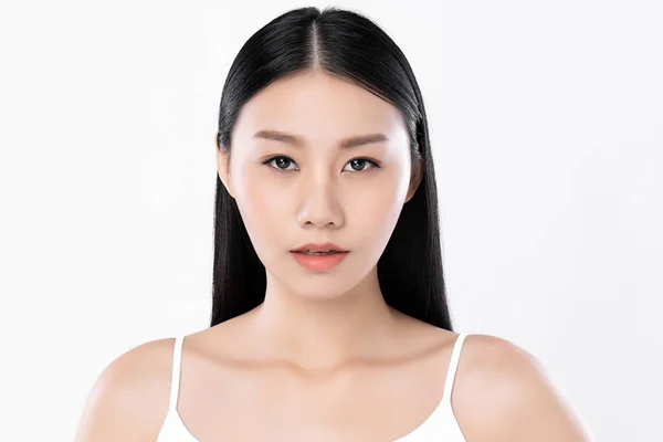 Beautiful Young Asian Woman Clean Fresh Skin White Background Face — Stock Photo, Image