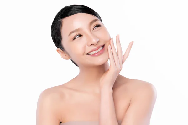 Vakker Ung Asiatisk Kvinne Med Ren Frisk Hud Med Hvit – stockfoto