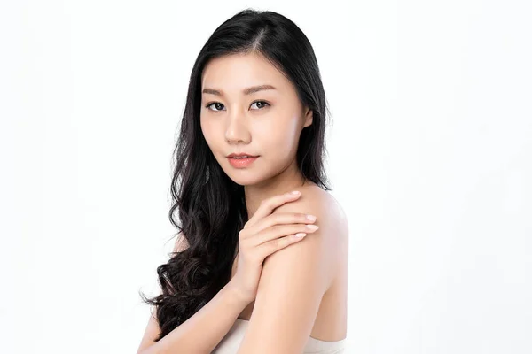 Beautiful Young Asian Woman Clean Fresh Skin White Background Face — 스톡 사진