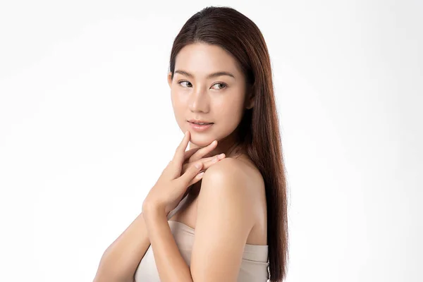 Beautiful Young Asian Woman Clean Fresh Skin White Background Face — 스톡 사진