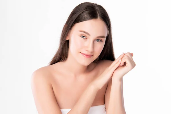 Beautiful Young Woman Clean Fresh Skin White Background Face Care — Stock Photo, Image