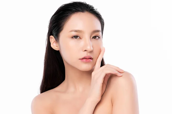 Beautiful Young Asian Woman Clean Fresh Skin White Background Face — Stock Photo, Image