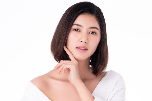 Beautiful Young Asian Woman Clean Fresh Skin White Background Face — 스톡 사진