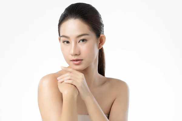 Beautiful Young Asian Woman Clean Fresh Skin White Background Face — Stock Photo, Image