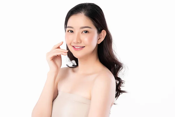 Beautiful Young Asian Woman Clean Fresh Skin White Background Face — Stock Photo, Image