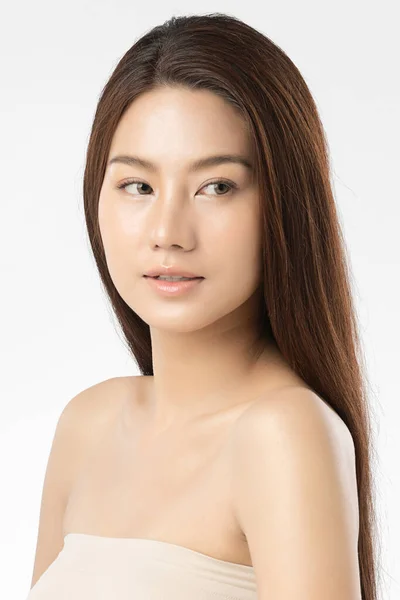 Beautiful Young Asian Woman Clean Fresh Skin White Background Face — Stock Photo, Image