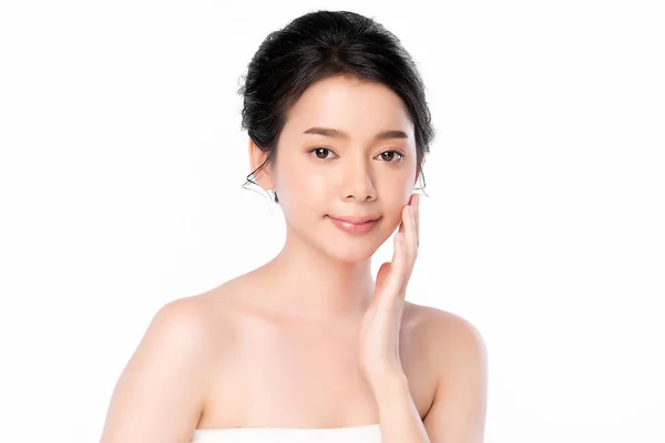 Mooie Jonge Aziatische Vrouw Met Schone Frisse Huid Witte Achtergrond — Stockfoto