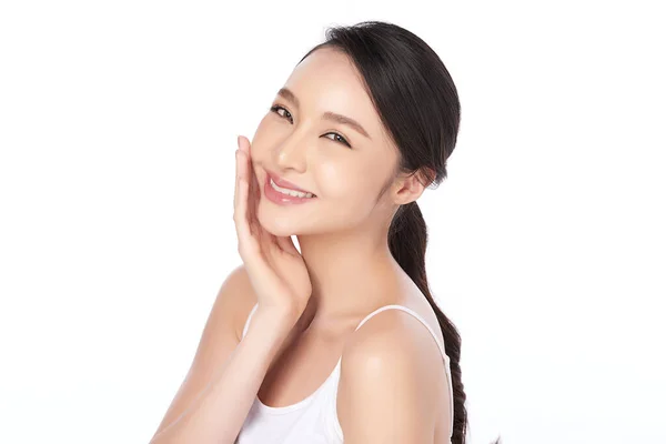 Beautiful Young Asian Woman Clean Fresh Skin White Background Face — Stock Photo, Image