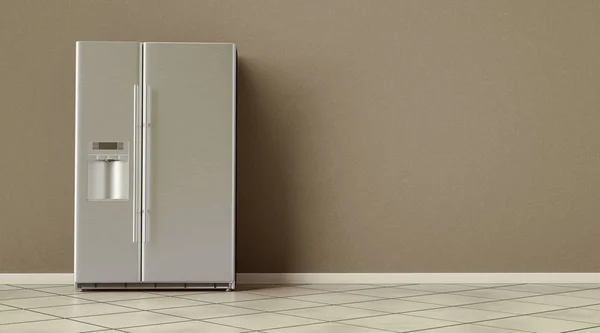 现代并排不锈钢冰箱 冰箱内部 — 图库照片