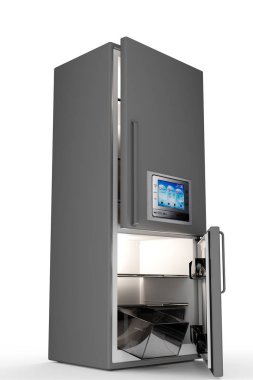 buzdolabı buzdolabı 3d modeli resimde beyaz arka plan gri