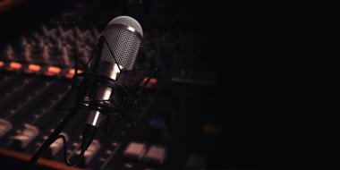 arka plan 3d çizim stüdyoda mikrofon