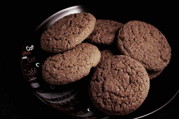 Ovesné Vločky Cookies Černý Stolní Deska — Stock fotografie