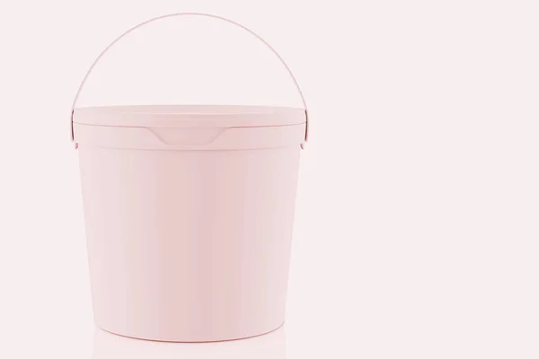 Coral matte plastic bucket for food products, paint, household stuff. 900 ml. Realistic packaging mockup template. Front view, handle up. 3d illustration