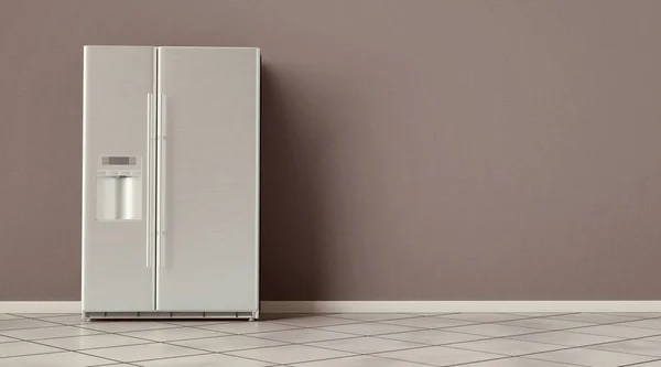Современный Бок Бок Холодильник Нержавеющей Стали Интерьер Холодильника Рендеринг — стоковое фото
