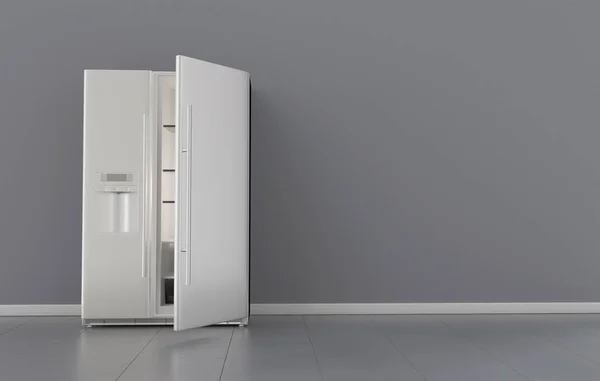 Modern Yan Yana Paslanmaz Çelik Buzdolabı Sol Kapıyı Render — Stok fotoğraf