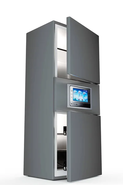 グレー冷蔵庫冷蔵庫 モデル図白背景 — ストック写真
