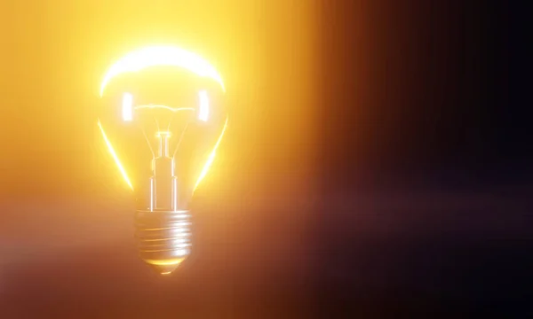 Classic Electric Light Bulb Illuminates Yellow Light Good Idea Dark — Stock Photo, Image