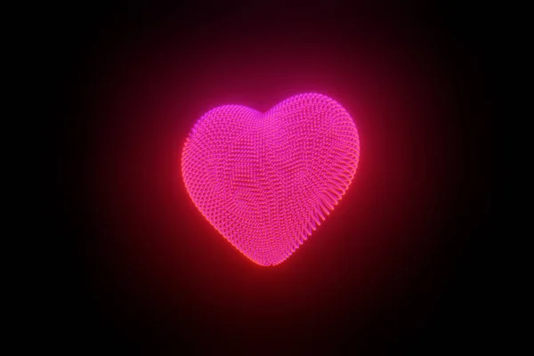 Coração Vermelho Brilho Roxo Luz Sobre Fundo Preto — Fotografia de Stock