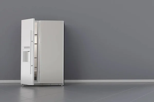 Современный Бок Бок Холодильник Нержавеющей Стали Открой Левую Дверь Рендеринг — стоковое фото