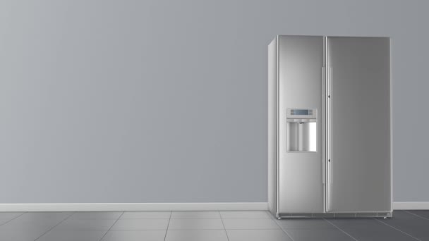 现代并排不锈钢冰箱 打开左门 — 图库视频影像