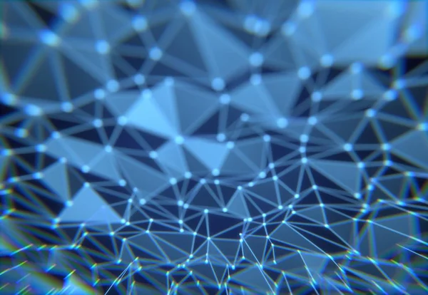 Triángulo Plexo Fondo Abstracto Azul Con Montón Puntos Luz Renderizado — Foto de Stock