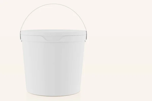 White matte plastic bucket for food products, paint, household stuff. 900 ml. Realistic packaging mockup template. Front view, handle up. 3d illustration — Stock Photo, Image