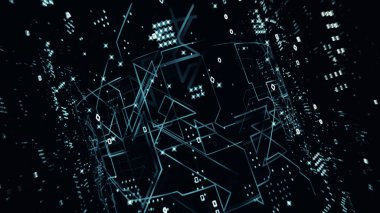 3 boyutlu görüntüleme. Veri teknolojisi soyut gelecek çizimi. Düşük polimerli şekil