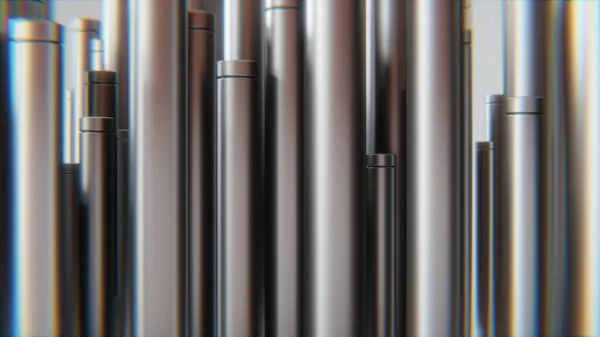 金属管だ 製造業ビジネス生産と室内で創造的な重い冶金工業製品 多くの光沢のある鋼管創造的な産業背景 3Dレンダリング — ストック写真
