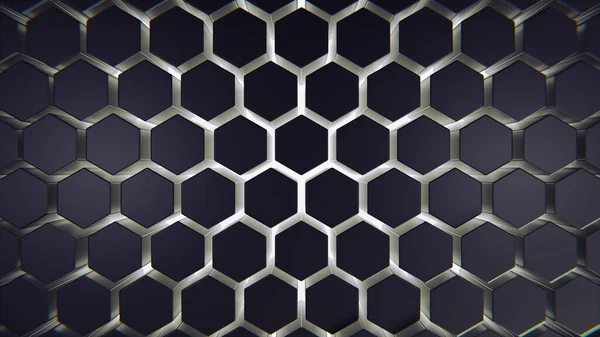 Glow Abstrakt Blå Futuristiska Yta Hexagon Mönster Med Ljusstrålar Återgivning — Stockfoto