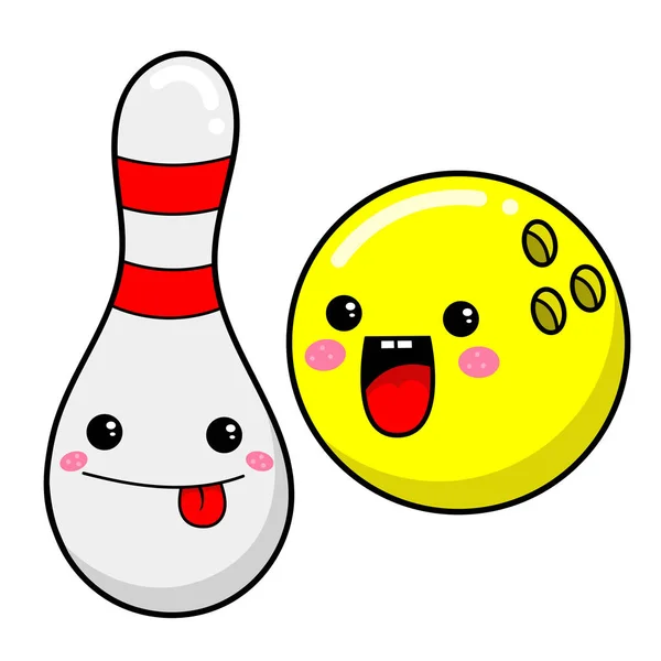 Mignonne Épingle Dessin Animé Boule Bowling Illustration Vectorielle — Image vectorielle