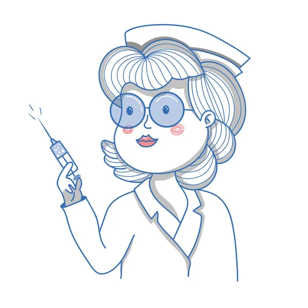Enfermera Dibujos Animados Con Pinchazo Mano Ilustración Vectorial — Vector de stock