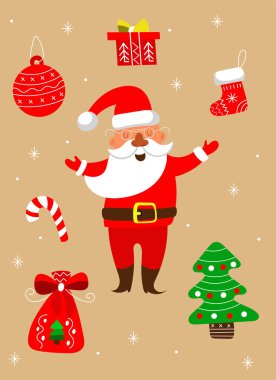 Yeni yıl ve Noel Noel Baba, vektör çizim ile ayarla