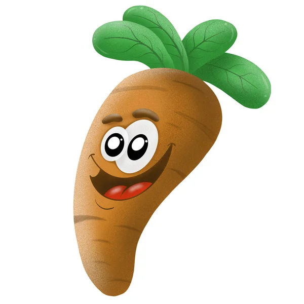 Cute cartoon carrot with green tops, illustration — Stock Photo, Image