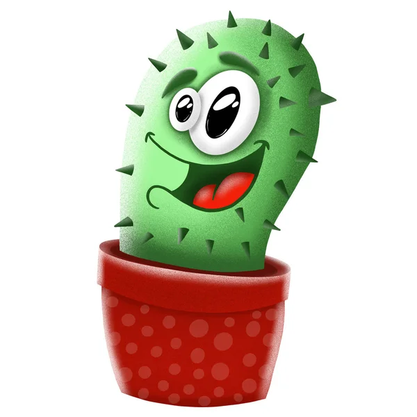 Cute cartoon cactus in a pot on white background, illustration — Stock Photo, Image