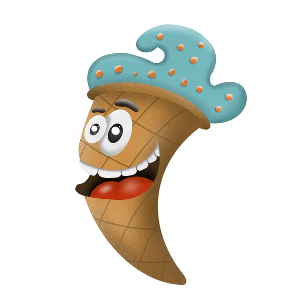 Mignon personnage de dessin animé crème glacée en gaufre Coupe sur fond blanc — Photo