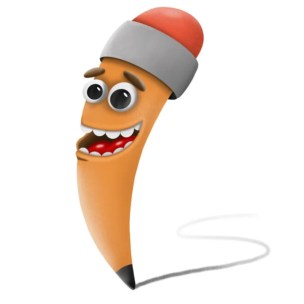 Cartoon character of pencil on white background, illustration — Stock Photo, Image