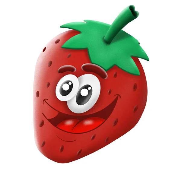 Cartoon character red strawberry berry on white background, illu — Stock Photo, Image