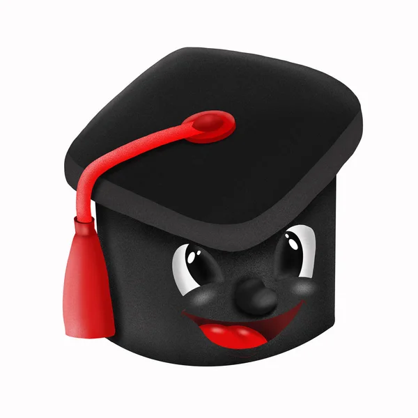 cartoon black graduate hat on white background, illustration