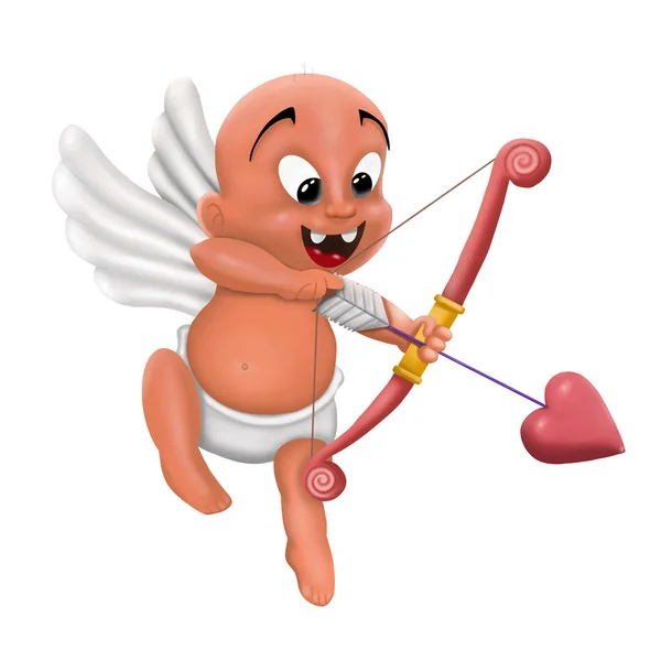 Tecknad söt ängel Cupid på vit bakgrund, illustration — Stockfoto