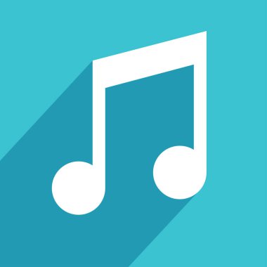 Tuğla mavisi bir zemin üzerinde müzik notası, gölge tasarım elementi ile beyaz olarak sekizinci notayı ışınlar.