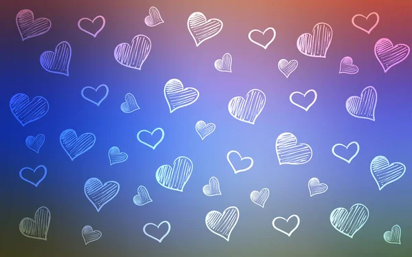Açık mavi, kırmızı vektör şablon doodle yürekleri. Dekoratif illüstrasyon kalp soyut şablonunda parlayan. Sevgililer tebrik kartpostal için şablon.