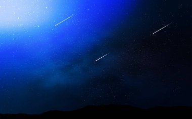 Kozmik yıldızlı koyu mavi vektör düzeni. Parlak astronomik yıldızlı parlak renkli çizimler. Fütürist reklamlar ve kitapçıklar için şablon.
