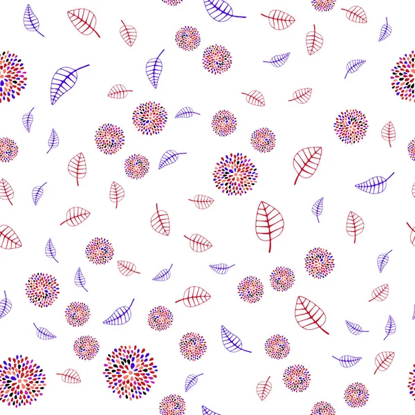 Açık mavi, kırmızı vektör sorunsuz doğal desenle yapraklar ve çiçekler. İllüstrasyon soyut şablonundaki karalamalar ile. İşiniz için yeni tasarım.