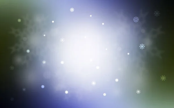 Hellblauer Grüner Vektorhintergrund Mit Weihnachtsschneeflocken Schnee Auf Verschwommenem Abstrakten Hintergrund — Stockvektor
