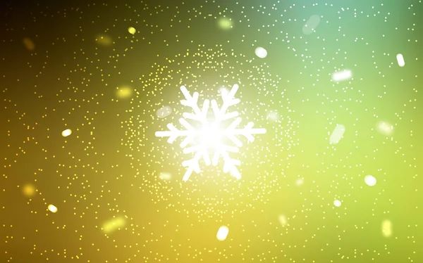 Donkergroen Gele Vector Patroon Met Kerst Sneeuwvlokken Sneeuw Onscherpe Abstracte — Stockvector