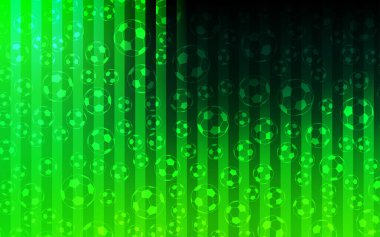 Spor sembolleri ile koyu yeşil vektör düzeni. Glitteral renkli resimde soyut futbol topları ile. FIFA Dünya Kupası 2018 reklamlar için şablon.